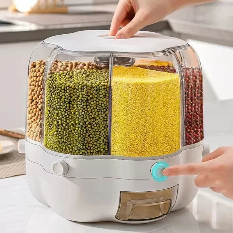 Rotating Rice Dispenser Kitchen Food Cereal Dispenser Sealed Insectproof Rice Grain Storage Container Large Capacity Storage Box