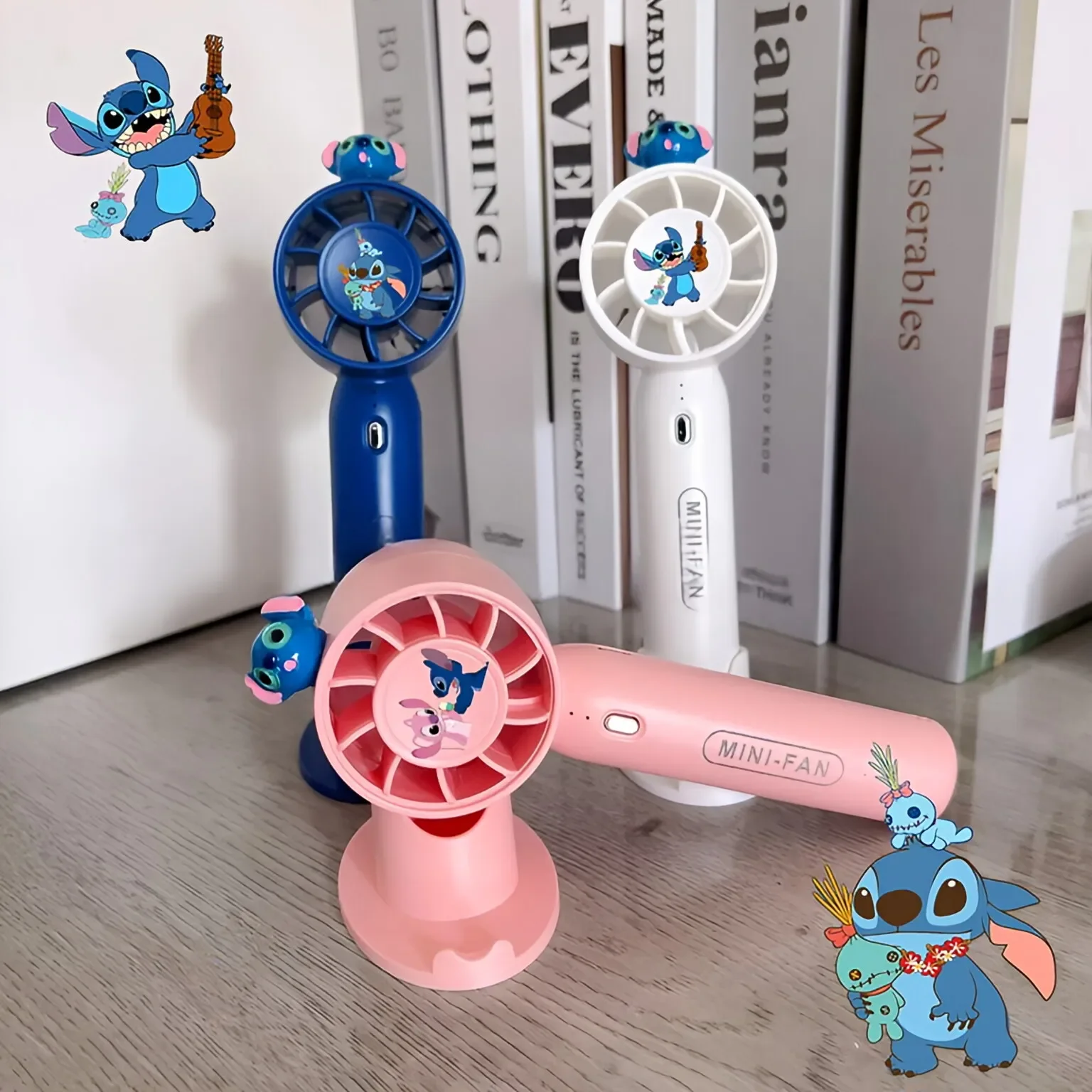 Disney Stick Handheld Fan Mini Convenient Standing with Mobile Phone Stand Three Speed Big Wind Anime Cute Friend Birthday Gift