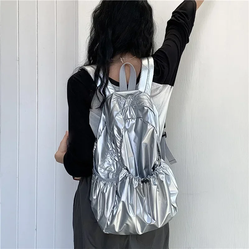 

New Pleated Backpack for Women Aesthetic Pu Leather Commuter Women Backpack Ruched Students School Bag Travel Female Bag E3380