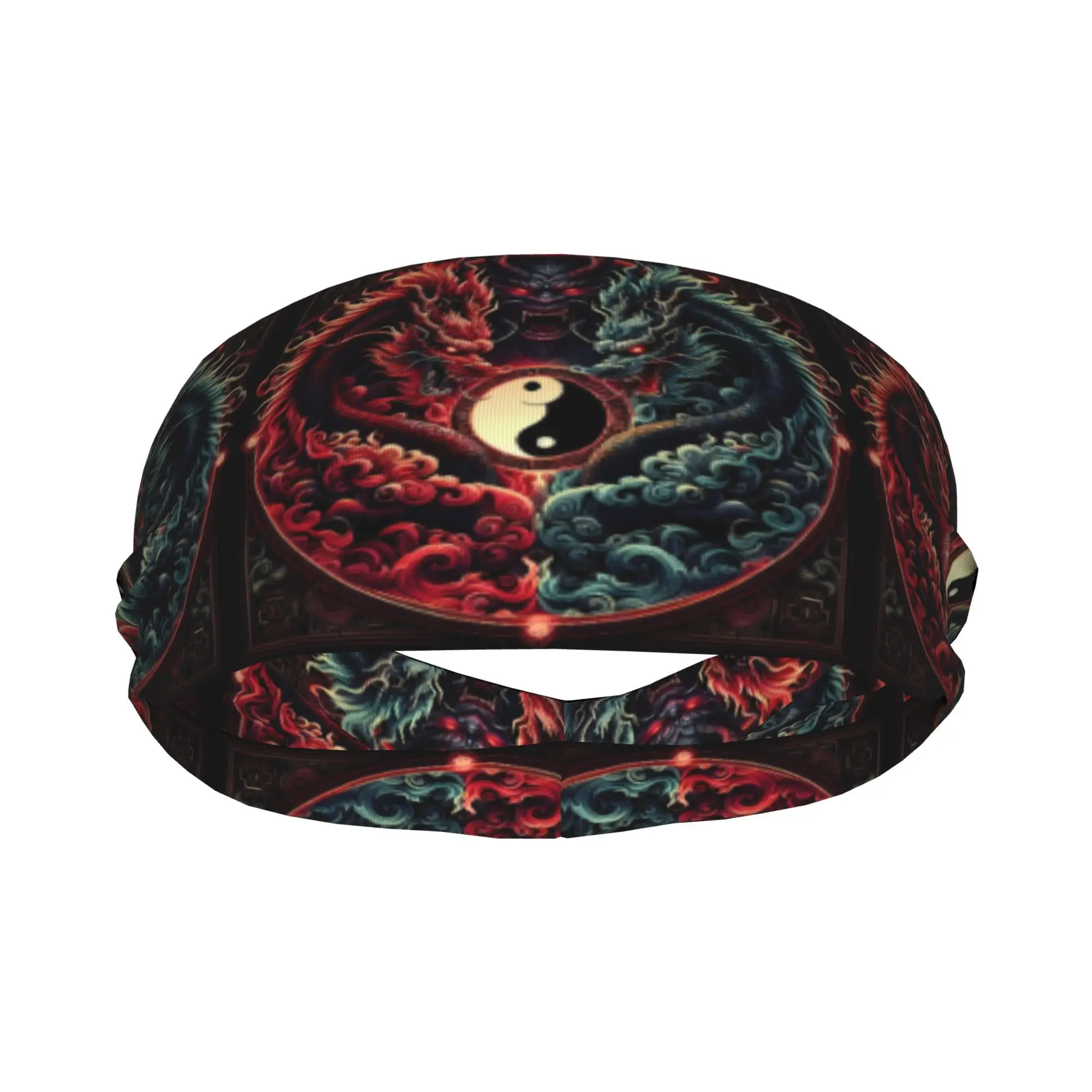 

Мужская спортивная повязка на голову с уникальным дизайном: китайские драконы, Инь-Ян, мистическое готическое искусство, тату-принт воина, разноцветная вязаная.