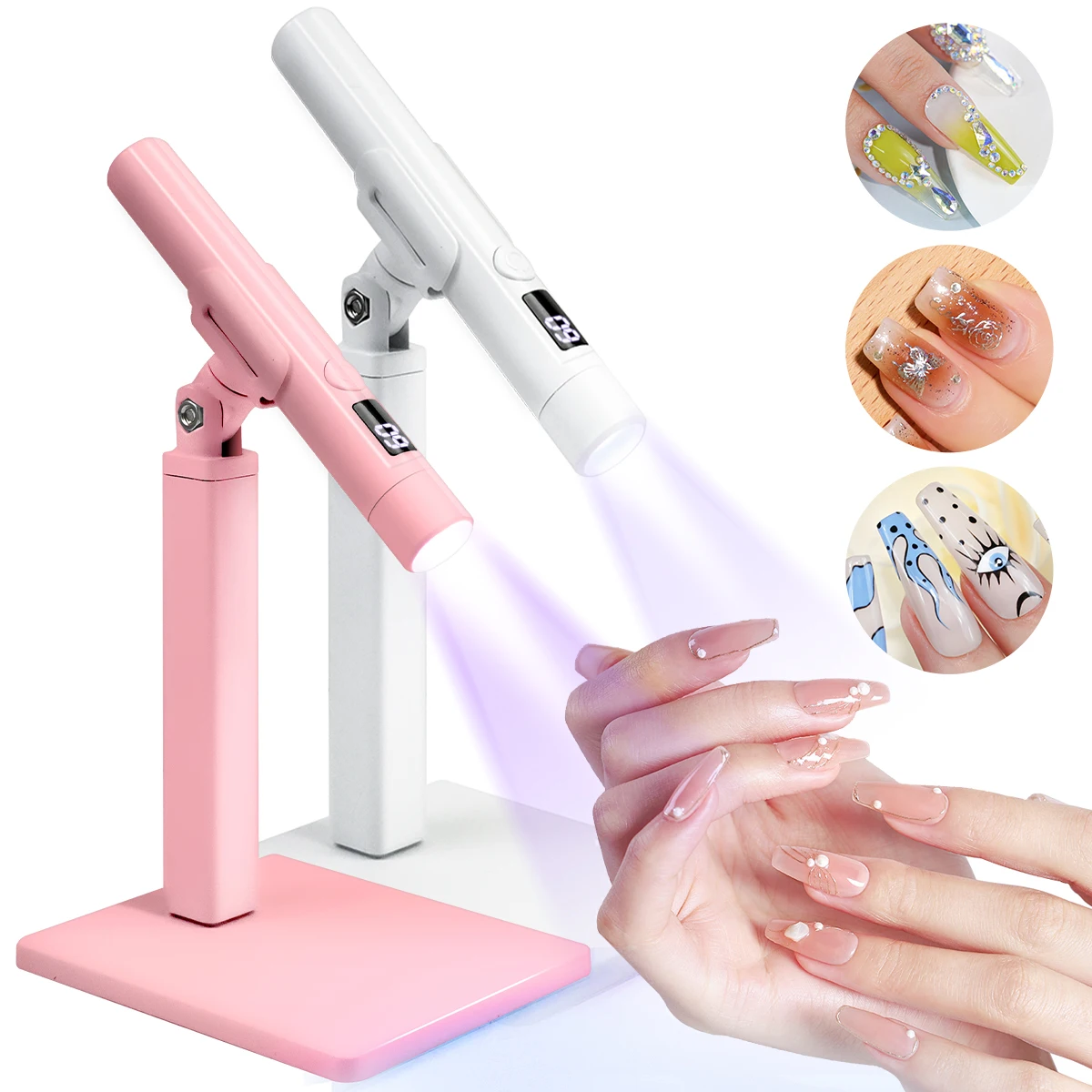 Lámpara LED UV portátil para uñas y Base de soporte de luz LED recargable para uñas, lámpara UV de secado de esmalte de Gel para uñas, soporte de escritorio artístico