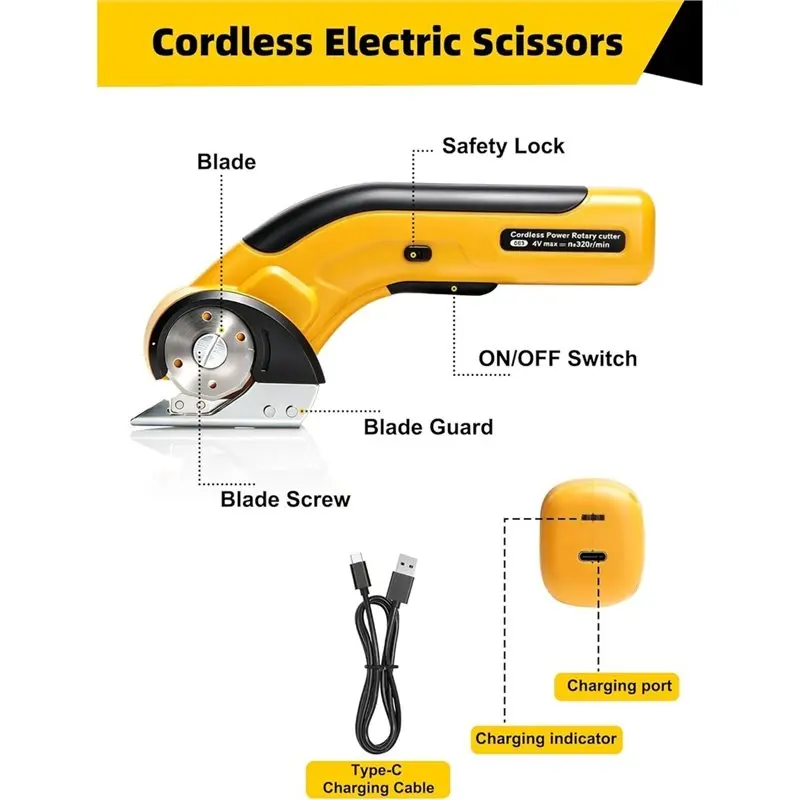 ABRU-Cordless Electric Scissors,Rechargeable Cardboard Cutter, 4V Electric Box Cutter For Cardboard Box, Plastic, Leather