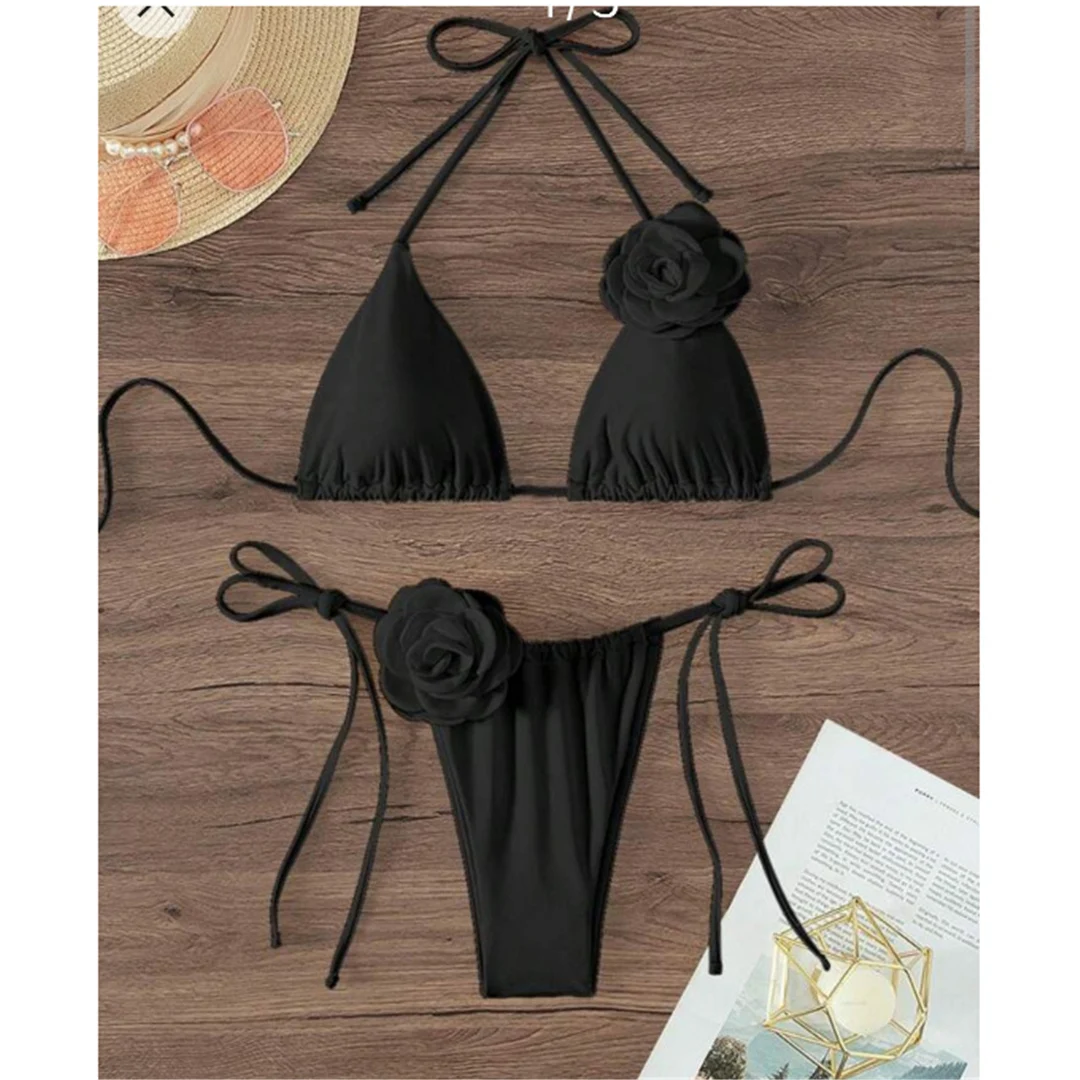 S - XL Sexy 3D-Blumen Neckholder-Bikini mit Trägern, Damen-Badebekleidung, zweiteiliger Bikini-Set, Badeanzug, Badebekleidung, Schwimmbekleidung V5297 – Detail 19