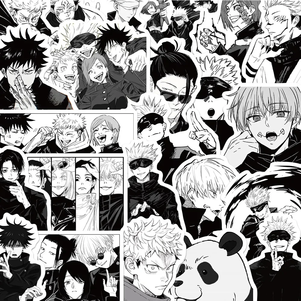 

10/30/50pcs Japan Cool Anime Jujutsu Kaisen Stickers Black White Decals for Kid DIY Suitcase Guitar Helmet Cartoon Sticker Gifts