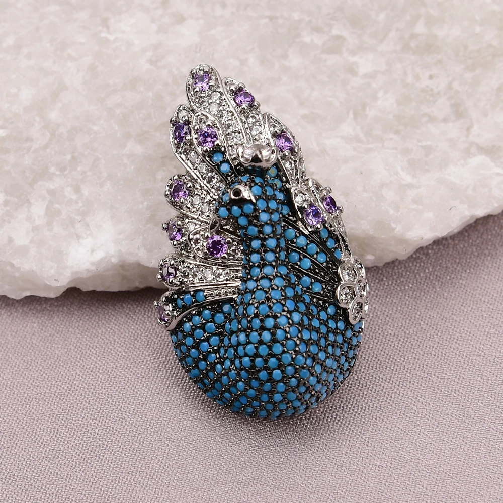 APDGG 1Pc Peacock Shape Mix Color CZ zircon Crystal Paved Connector Pendant For Necklace Bracelet Jewelry Making DIY