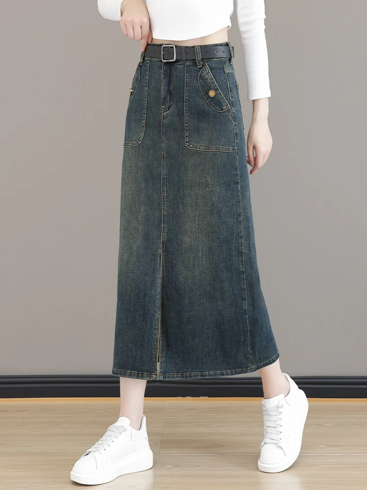 

Retro High Waist Slimming Denim Skirt Women's Spring Autumn 2026 New Style One Step Bodycon Midi Skirt Korean Style Straight Cut