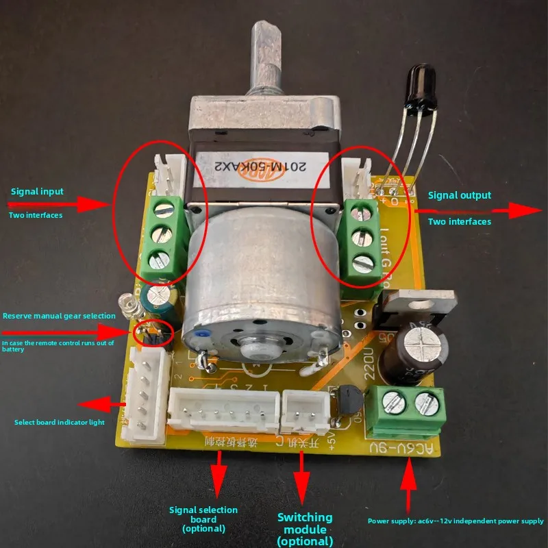 Remote control volume potentiometer + 4-input 1-output audio switching board signal selector board, japanese alps 50k/100k