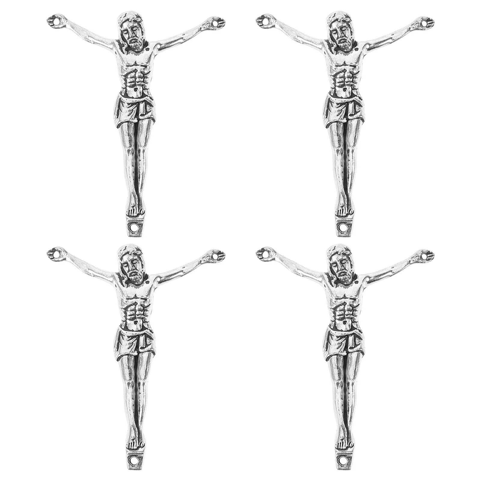 

4Pcs Alloy Cross Pendant Solid Crucifix Silver Religious Craft Supplies DIY Catholic Jewelry Making Faith Decor Festival