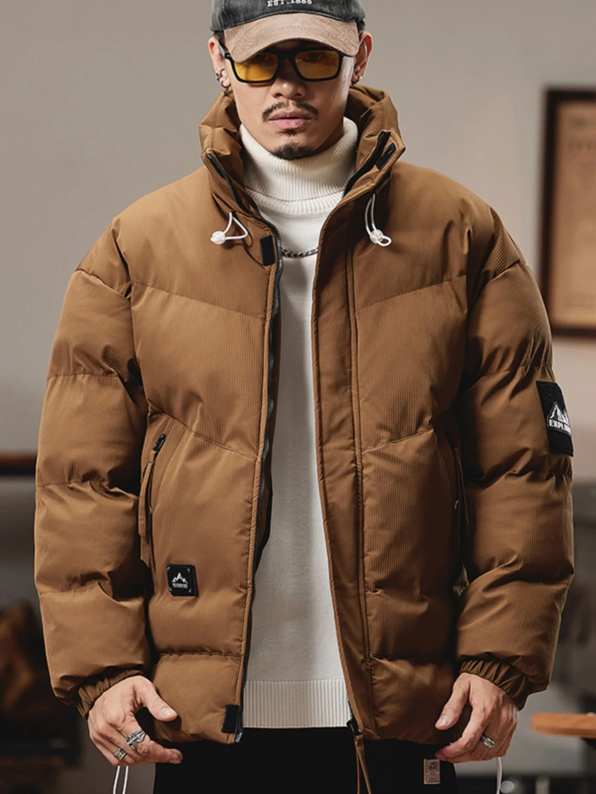 

Утепленная мужская хлопковая куртка в американском ретро-стиле с воротником-стойкой, зимнее теплое повседневное пальто, устойчивое к экстремальным холодам, для активного отдыха