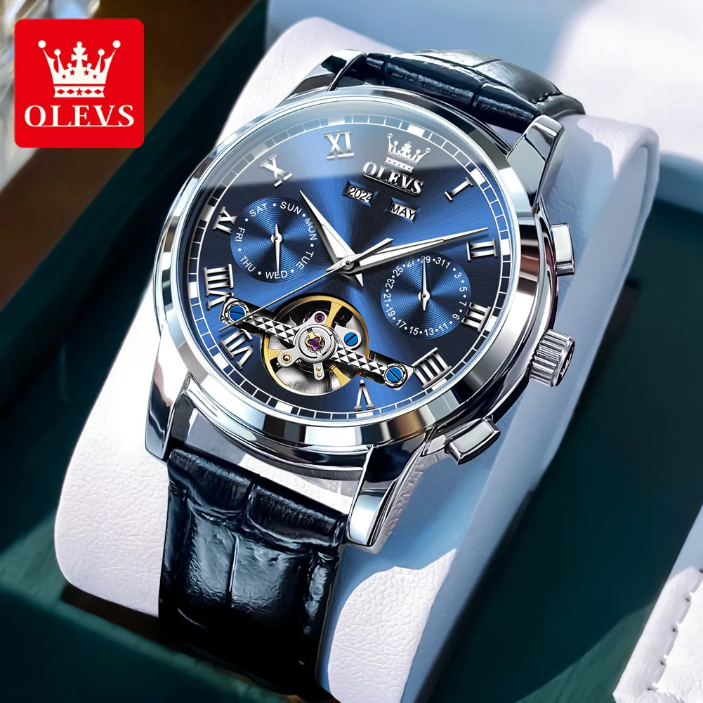 

OLEVS 6607 Мужские часы Автоматические механические часы Week Date Роскошные деловые спортивные часы с ремнем для мужчин 30 м Водонепроницаемая светящаяся коробка