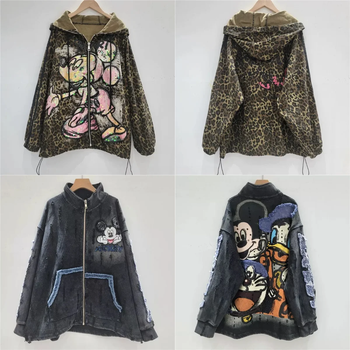 

European and American style retro cartoon printed hooded jacket with heavy embroidery loose fit fashion 2025 jacket
