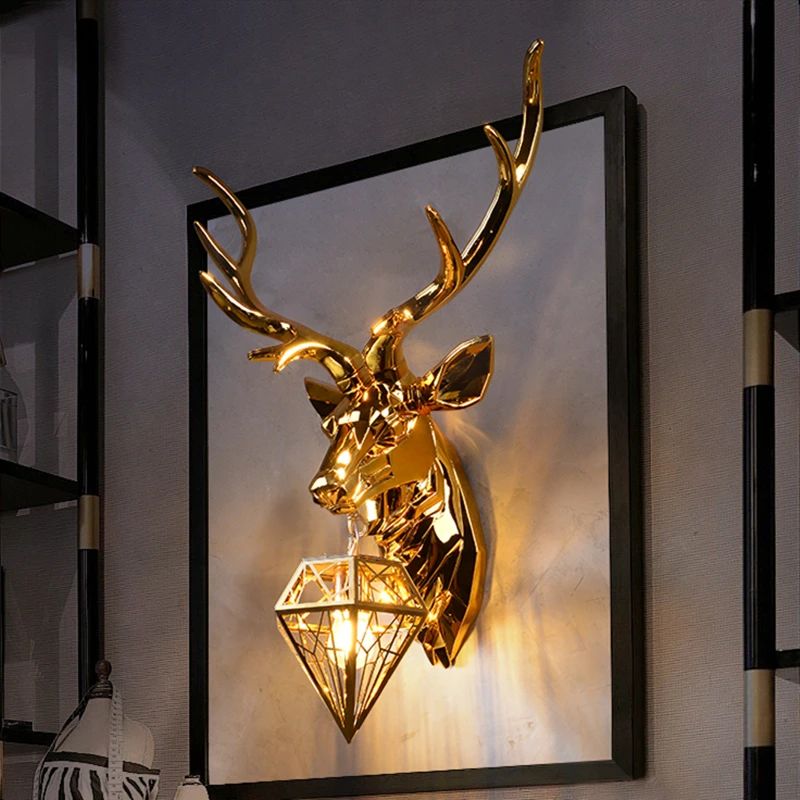 american deer head wall lamp modern gold silver resina lampadas para sala de estar quarto home decor luminarias de parede de cabeceira 01