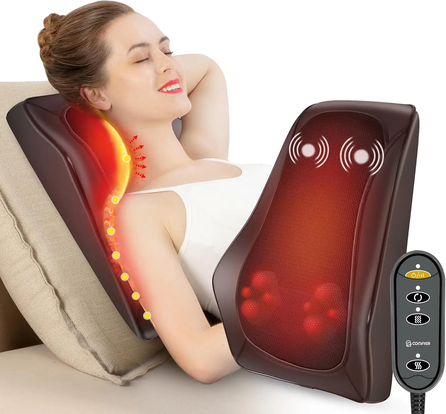 

Heated Shiatsu Back and Neck Massager with Adjustable Intensity, Reversible Design for Chair Use