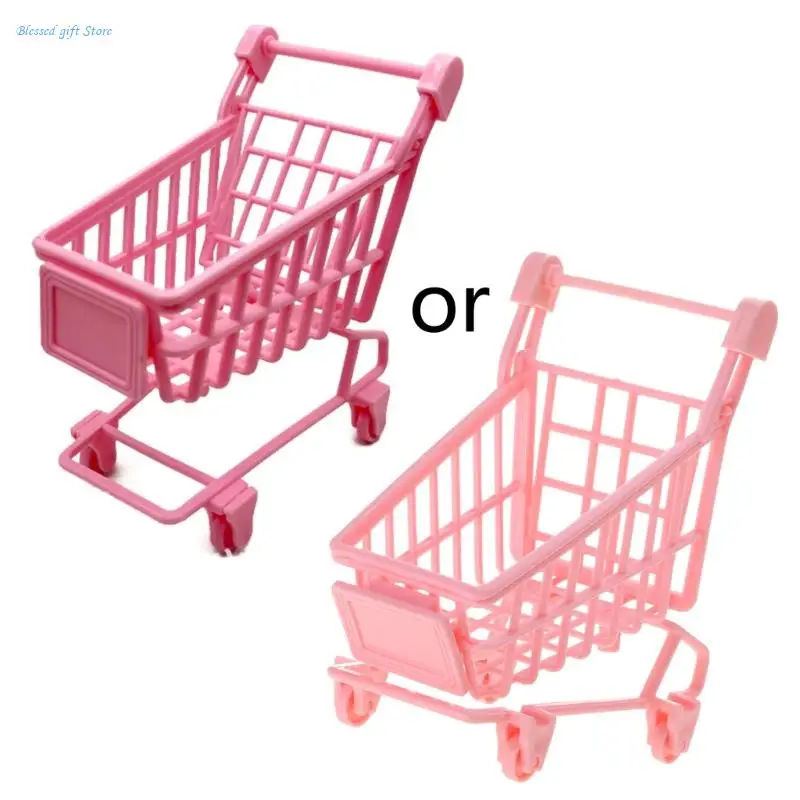 Toy Model Shopping Trolley Pretend for Play Toy Mini Pink Shopping Cart Role for Play Accessory for DIY Dollhouse Gi