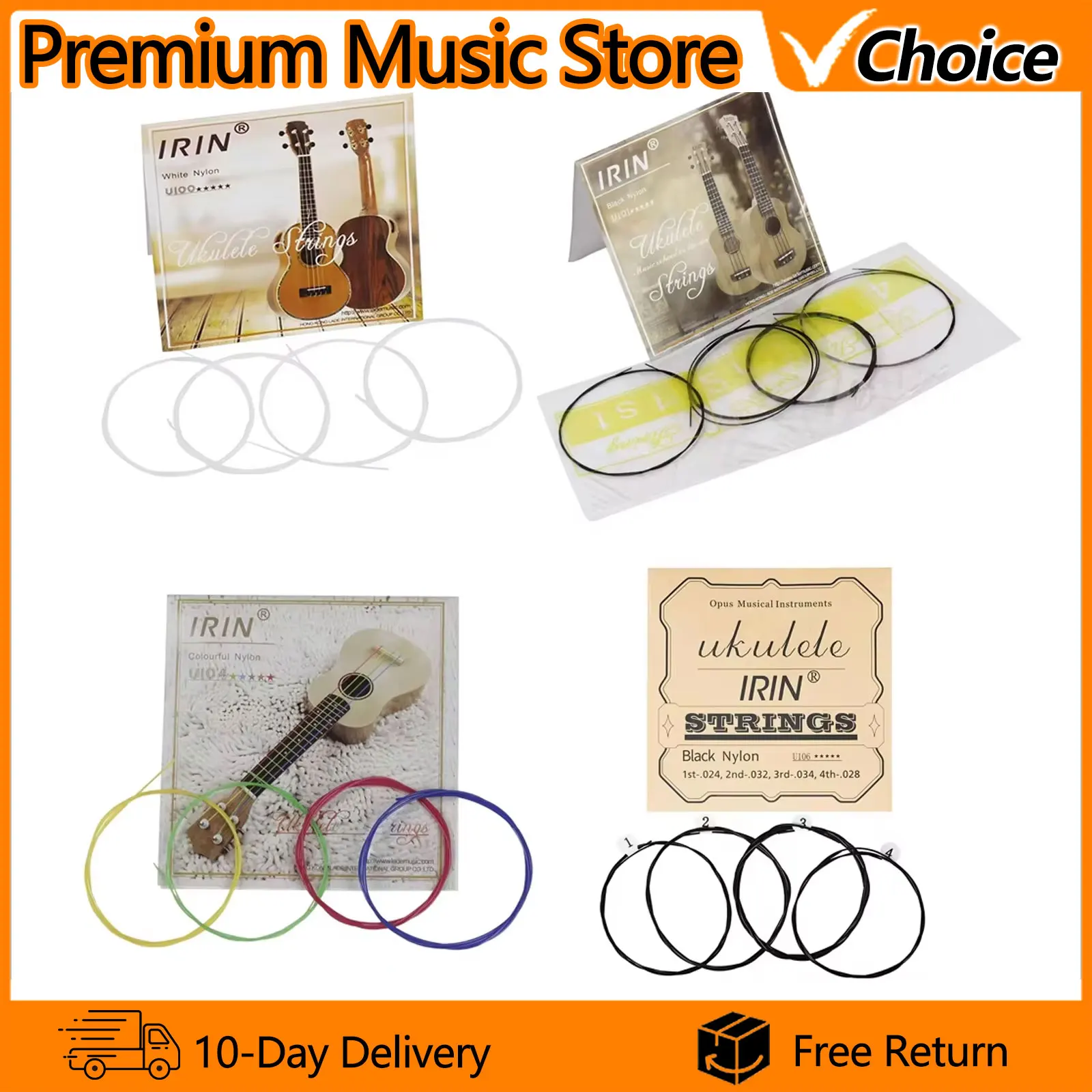 IRIN Ukulele String Nylon Black Strings 4Pcs/set for 21Inch 23 Inch 26 Inch  Ukulele String Instrument Replacement Accessories