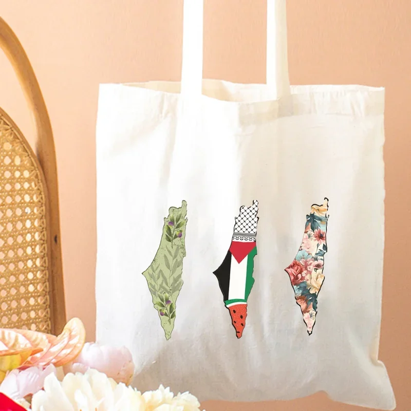 الخط العربي خريطة الزيتون حقيبة تسوق قماشية حقائب رائعة للحفلات الخارجية السفر الكتف فتاة سعة كبيرة حمل الحقائب #5