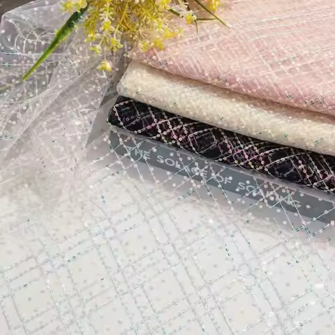 New Soft Flocked Dot Grid Sequins Embroidery Lace Fabric for DIY Kids Dress Cothing By The Yard