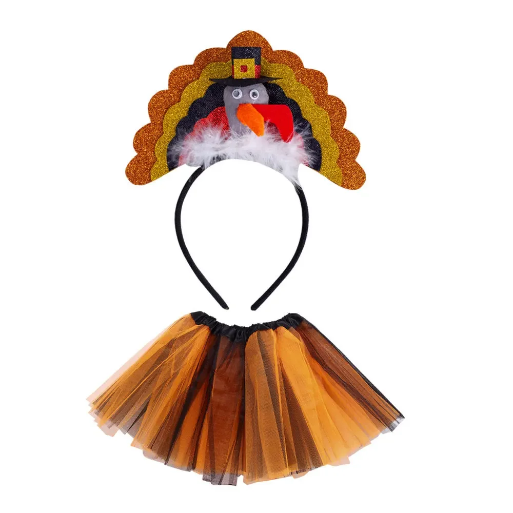 Girls Kids Children Party Thanksgiving Turkey Cosplay Costumes Tutu Skirt Headband Outfit