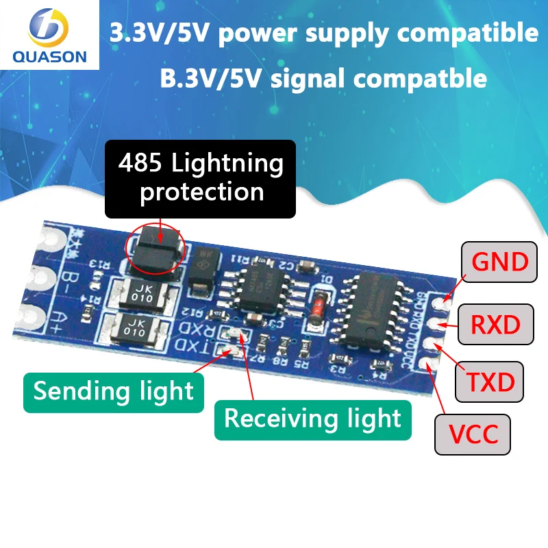 TTL Turn To RS485 Module Hardware Automatic Flow Control Module Serial UART Level Mutual Conversion Power Supply Module 3.3V 5V