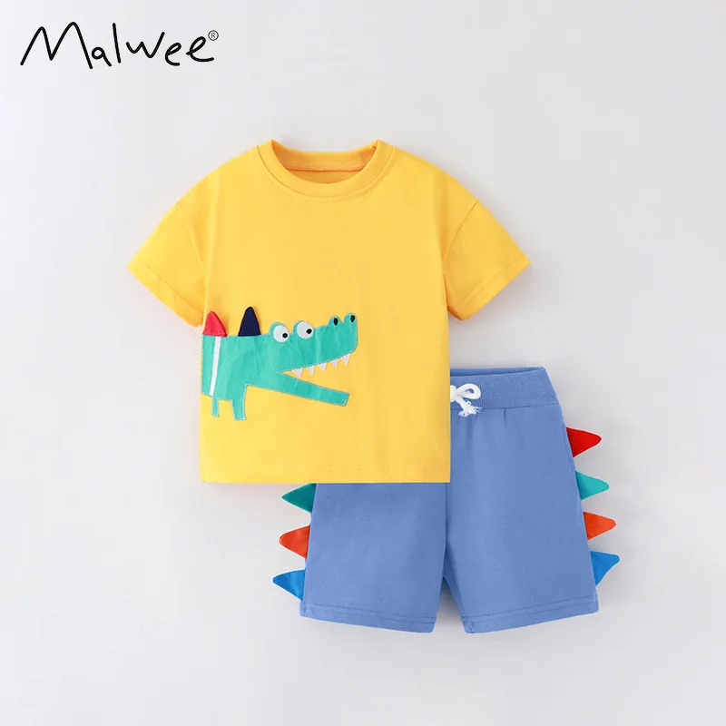 Boys' suit summer new European and American  children's casual round short-sleeved elastic waist pants children's clothing