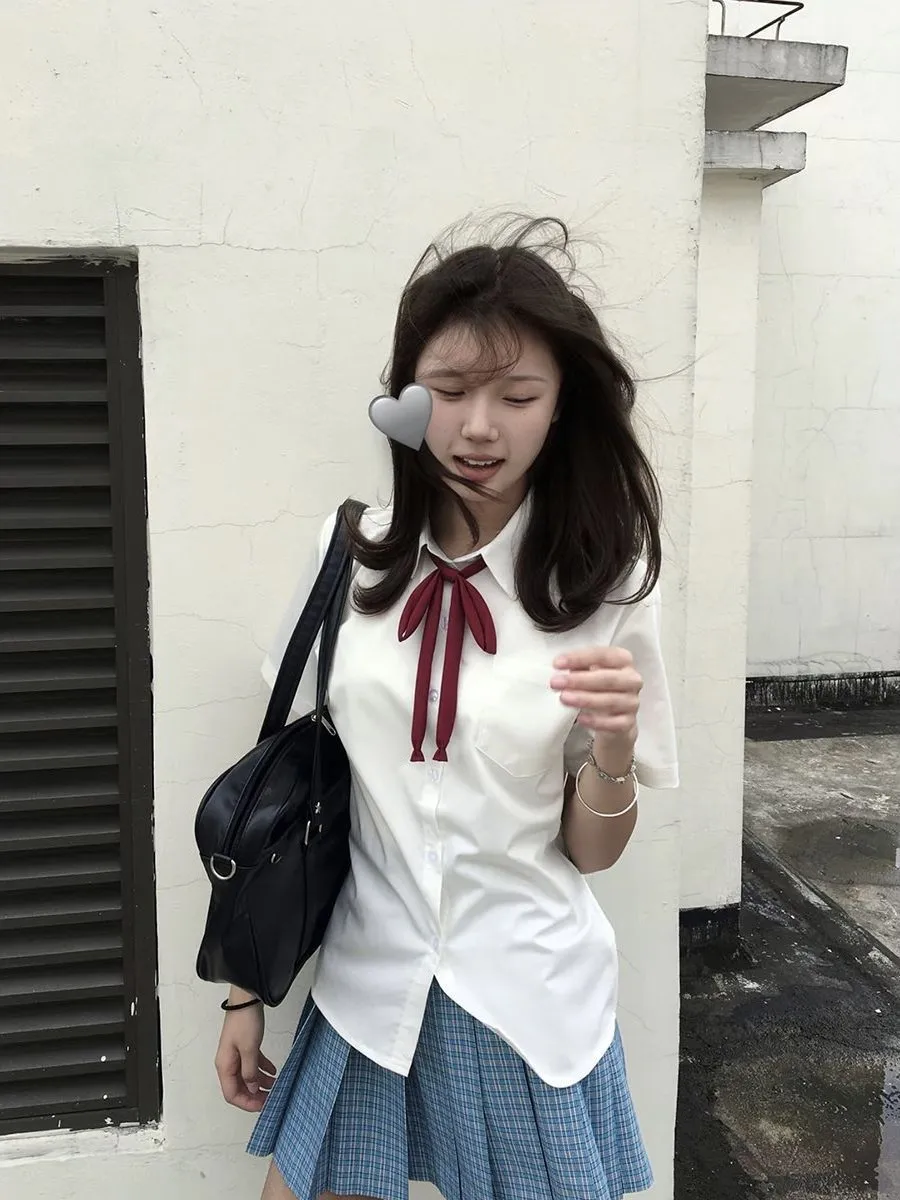 

Summer New Short Sleeve Basic Style Women's Shirt And Skirt Set Sweet Japanese School Uniform Style JK Uniform Outfit
