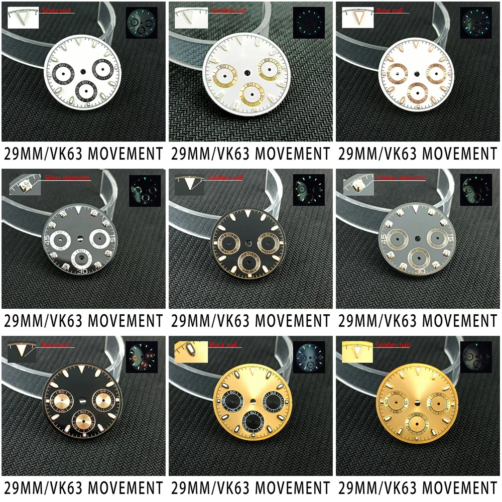 VK63 dial size 29MM diameter watch accessory suitable for customized logo of VK63 quartz movement dial