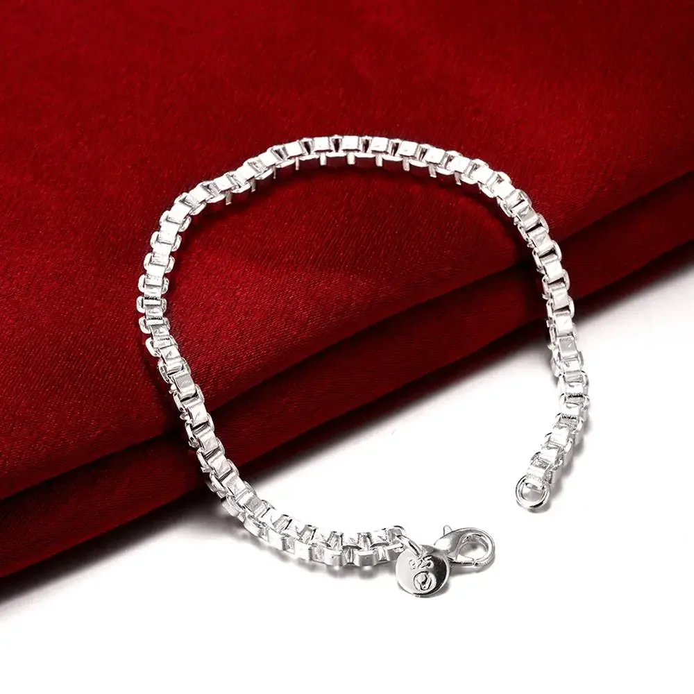 Hot classic 925 Sterling Silver fine Lattice box chain Bracelets for women popular Wedding party Christmas Gifts fashion Jewelry