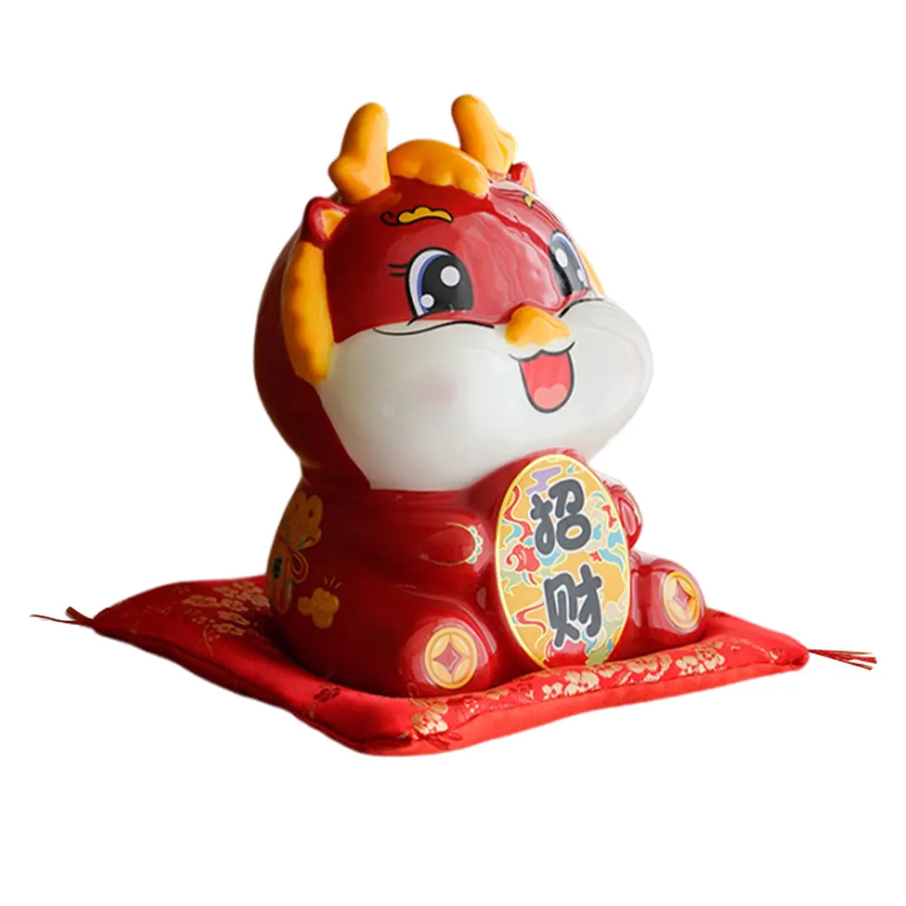 Zodiac Dragon Ceramic Piggy Bank for Coins and Cash Easy Open Bottom Stopper Adorable Money Saving Jar Desktop Ornament New Year