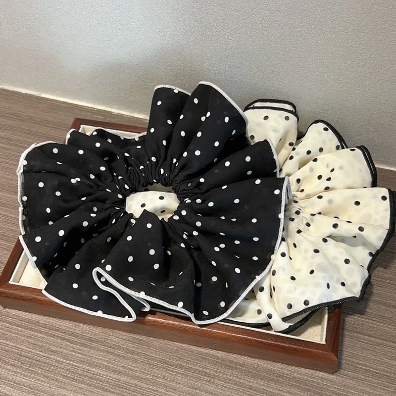 French Vingtage Black White Scrunchies for Hair Dot Girls Large Size Hairties Elastic Hair Rubber Bands Women Hair Accessories