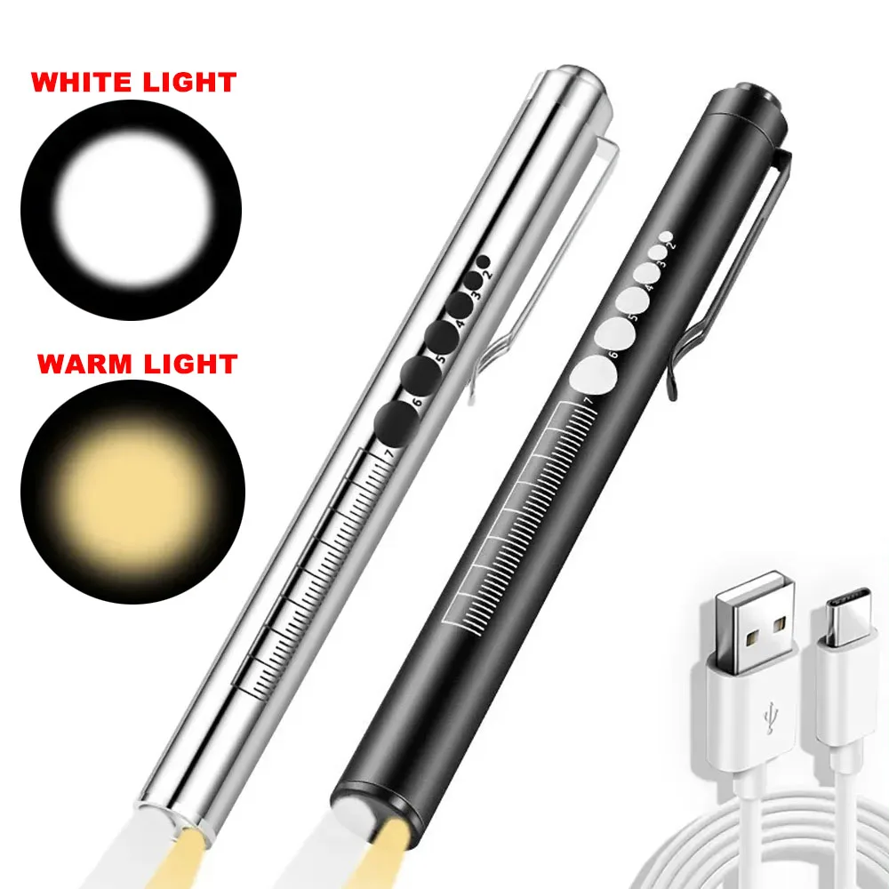 

USB Rechargeable Medical Handy Pen Light Mini Nursing Flashlight LED Torch Lamp With Stainless Steel Clip Pocket Led Flashlight