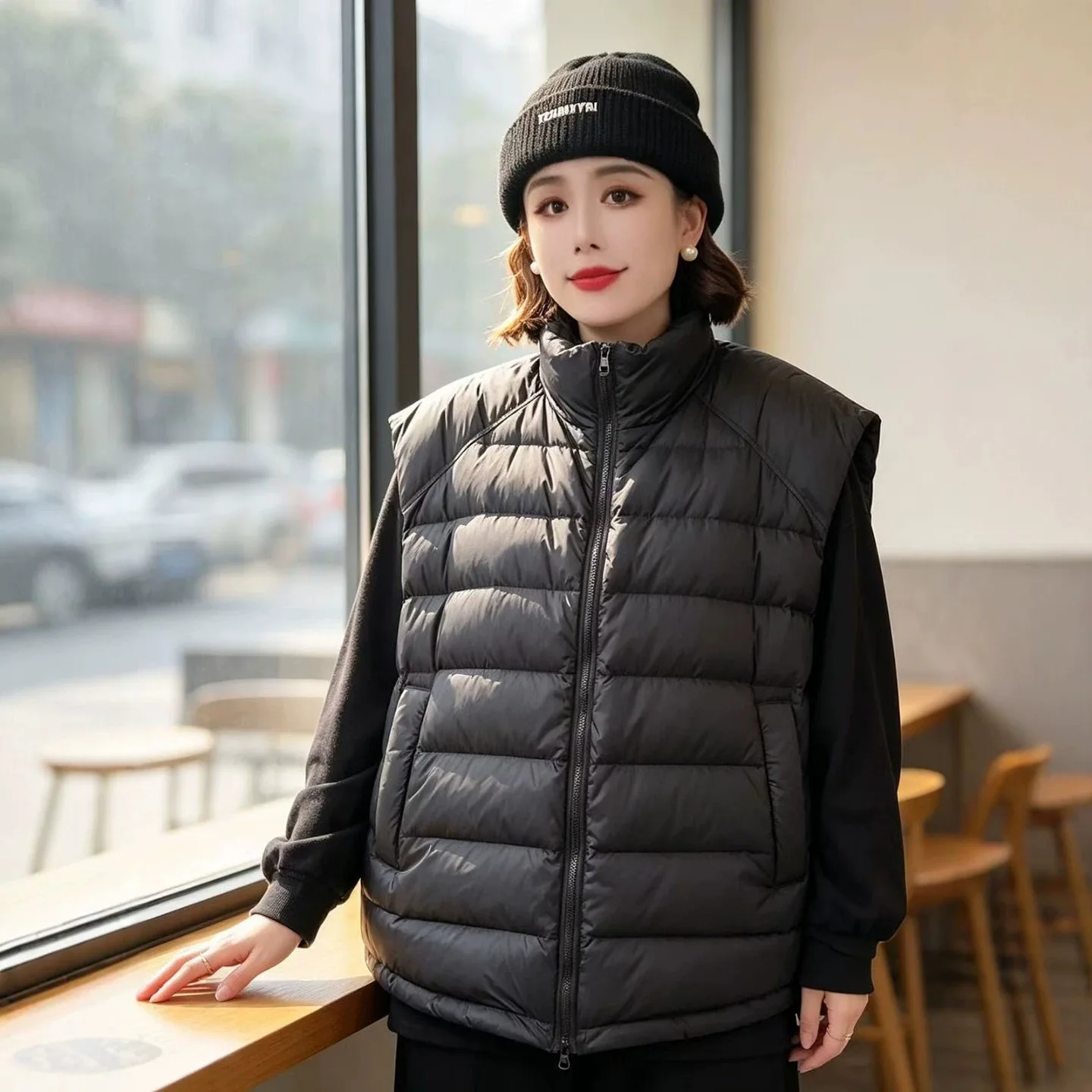 Autumn and Winter New Women's Vest Commuting Stand Collar Oversized Down Vest