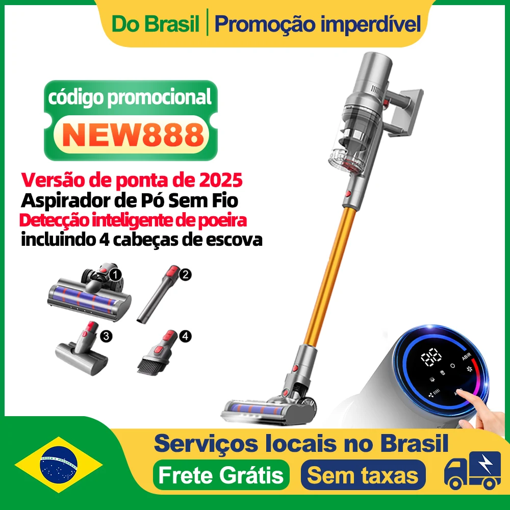 (Código promocional: NEW888)Aspirador de Pó Portátil Sem Fio ABIR VC205, 27000PA, Sensor de Poeira Inteligente, Tela de Toque LED, Controlo Automático de Velocidade, Eliminador Portátil de Ácaros