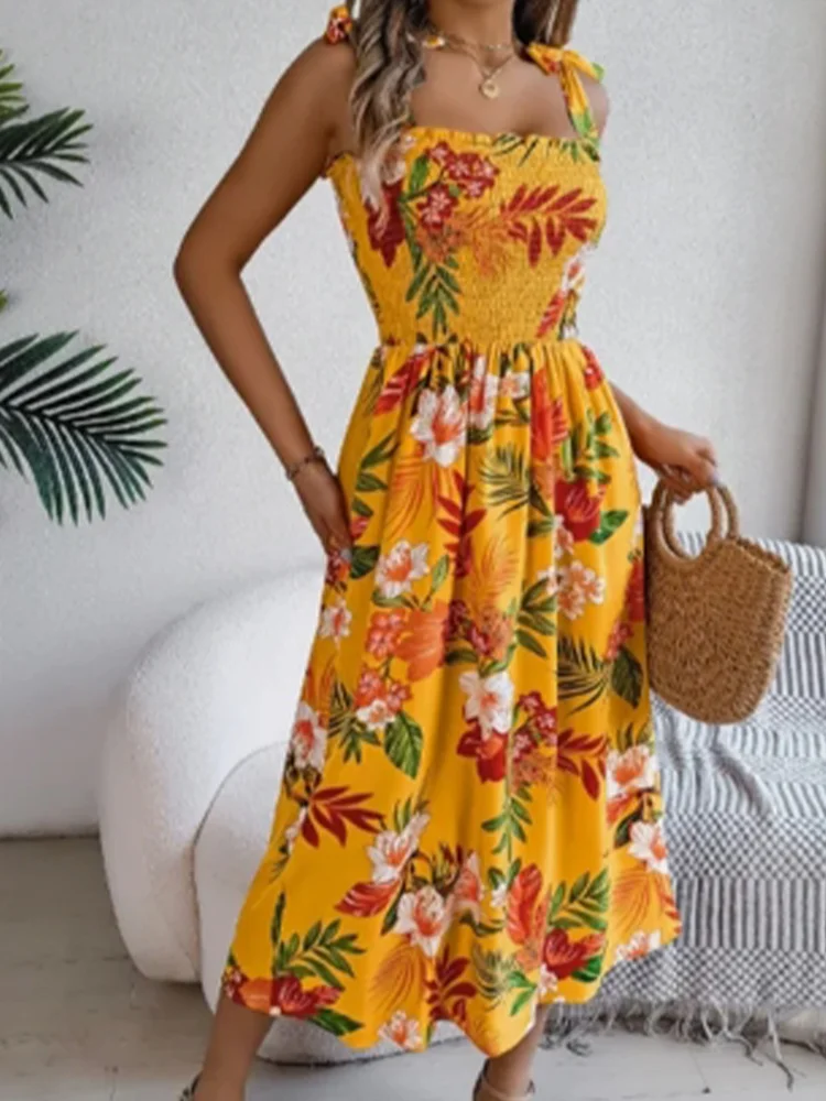 

Sleeveless Square Neck Suspender Floral Print Women's Dress Beach Vacation Bohemian Style Summer Dresses