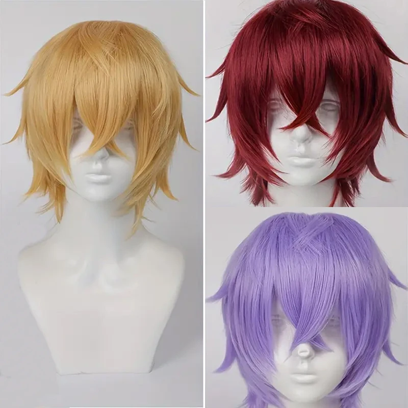 Unisex Short Bob Cosplay Wig with Bangs Synthetic Blonde Purple Gray Color Halloween Party Lolita Costume Wig