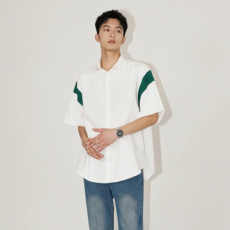 

2023 Men Shirt Summer Short Sleeve Casual Solid Color Korean Clothing Male Tops Turndown Collar Clothing for Men Blouses C02