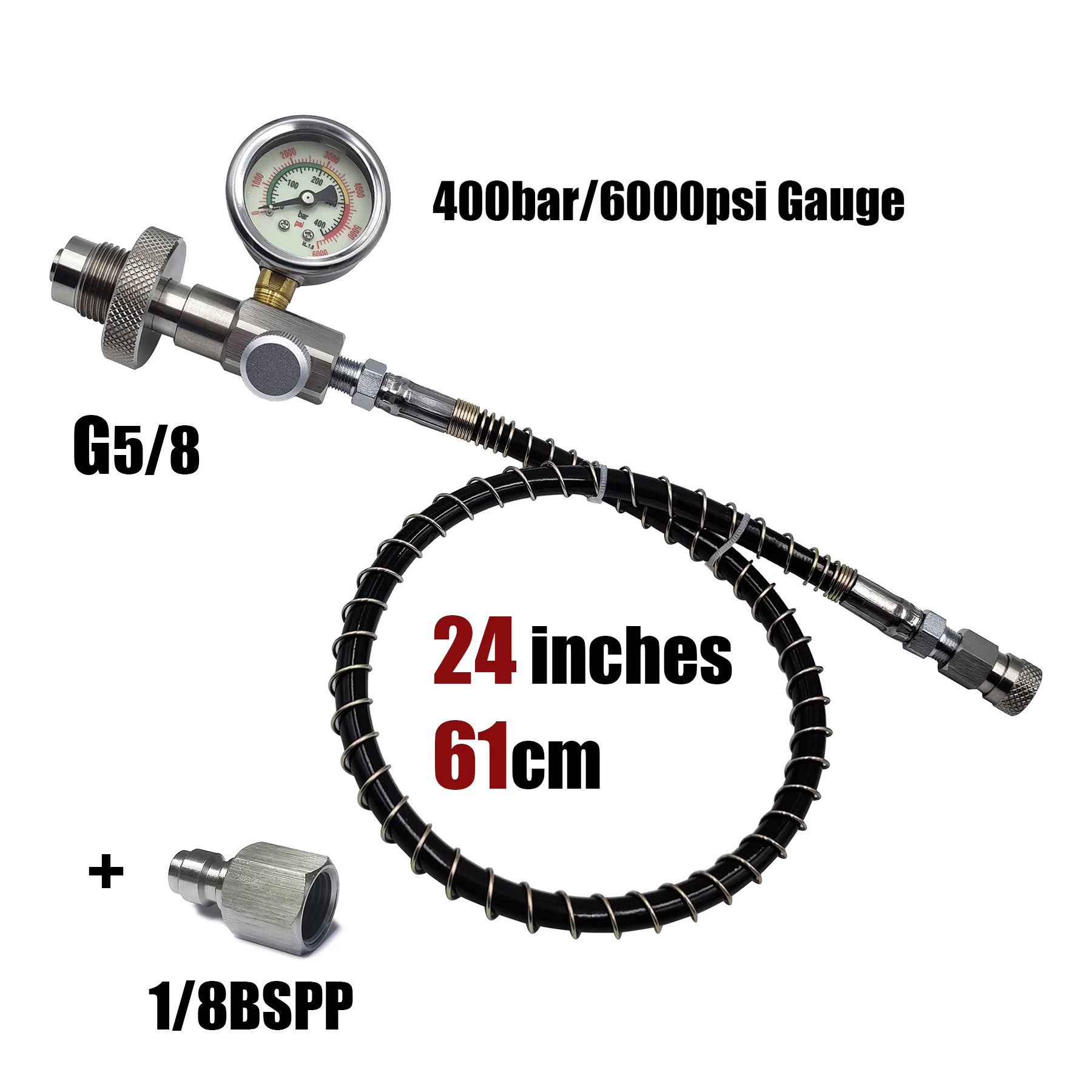 HP Filling Station Chargeing Adapter DIN Connector HPA Scuba Diving Hose 6000psi/400bar Gauge With Big Tank To Small Bottles