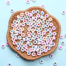 50Pcs/set 7mm Acrylic Loose Flat Round Beads With Candy Color Heart Printed DIY For Necklace Bracelet Jewelry Making