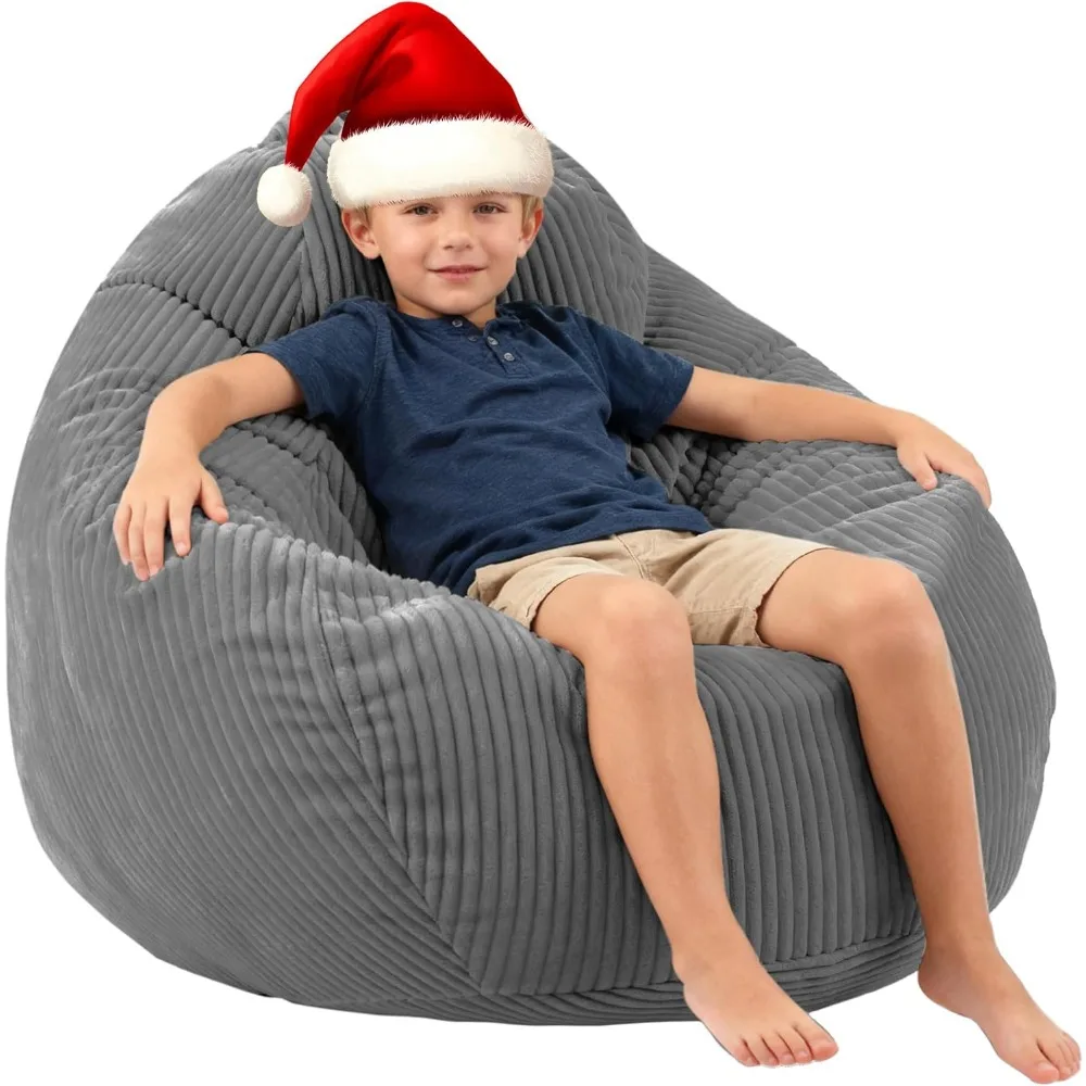 Poltrona a sacco in memory foam per bambini e adolescenti, morbido tessuto di velluto a coste, verde grigiastro, perfetta per soggiorno, camera da letto, dormitorio