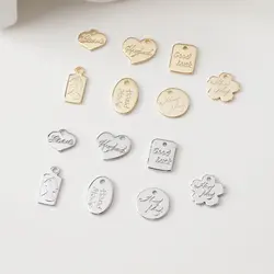 10PCS Micro Brass Heart Square Charms Pendant for Jewelry Findings Components Making Supplies DIY Handmade 14k Gold Plated