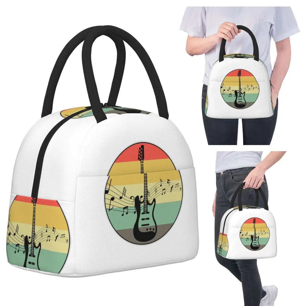 

Retro Music Bass Guitar Insulated Lunch Bag for Women Office Cooler Thermal Food Box Tote Portable Lunch Boxes Container