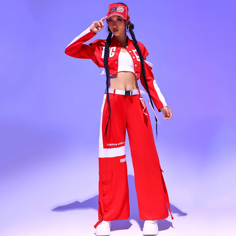 Nightclub Gogo Dance Costume Women Kpop Jazz Dance Performance Clothes Red Hip Hop Suit Drag Queen DJ Clothing Stage Wear L13488