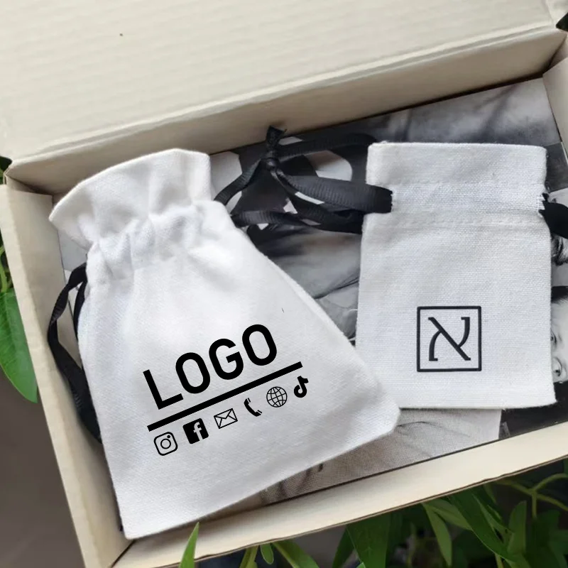 20 bolsas de embalaje de lona de algodón puro, ideales para almacenar arroz, fideos, granos de café, con posibilidad de personalizar el logotipo.