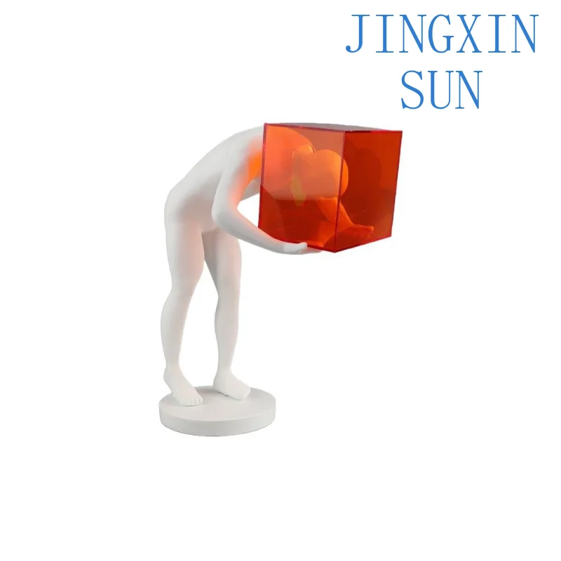 Modern Simple Acrylic Orange Cage Figure Sculpture Resin Ornament for Living Room Entrance Hotel Home Decoration Wall Art