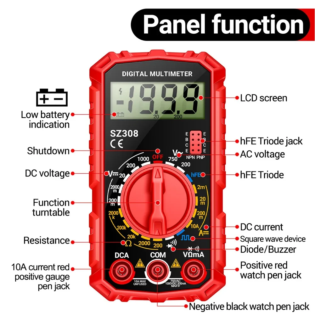 For ANENG SZ308 Digital Multimeter Voltage Resistance Meter AC/DC Current Meter Mini Digital Multimeter Test Equipment Parts