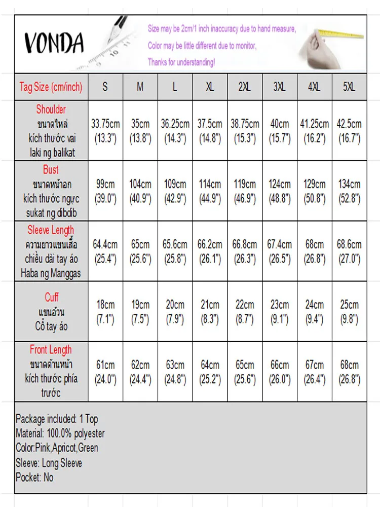 VONDA Moda Manica Lunga Camicie Eleganti Donna Autunno Top Camicetta 2025 Casual Colore Patchwork Colletto Peter Pan Ufficio Blusas