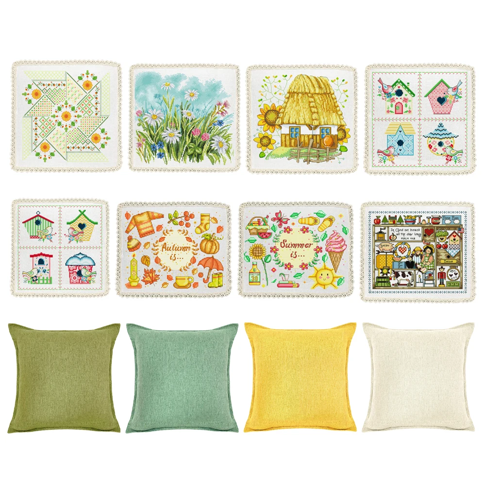 DIY Embroidery Pillow Covers Kit Colorful Threads Cross Stitch Kits fCross Stitch Pillow Sham Cross Stitch Throw Pillowcase