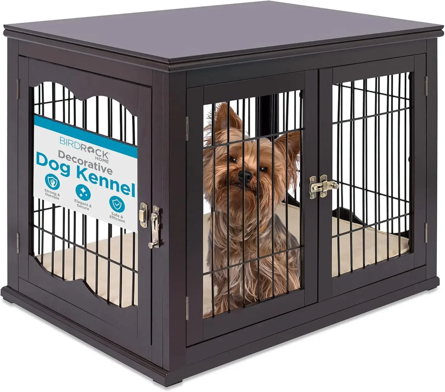 

Decorative Dog Kennel with Pet Bed, Small Pet House, Double Door Indoor Crate, Engineered Wood & Wire Furniture, Side Table