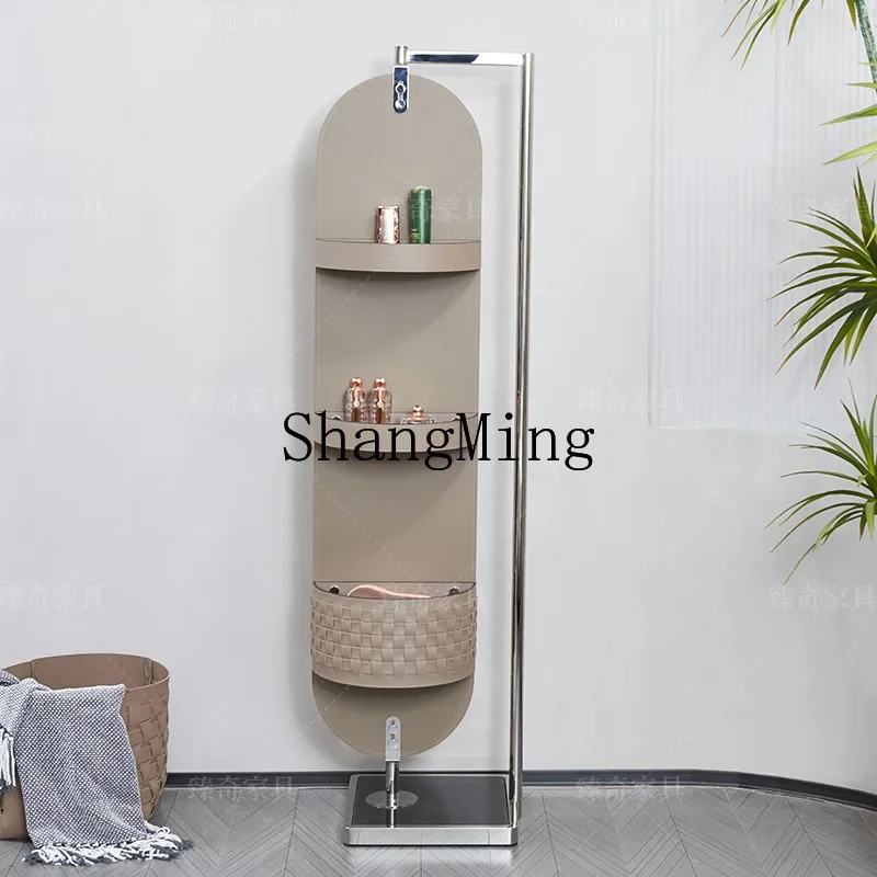 

FG simple full-length mirror fashion saddle leather makeup storage plate marble base rotating floor mirror