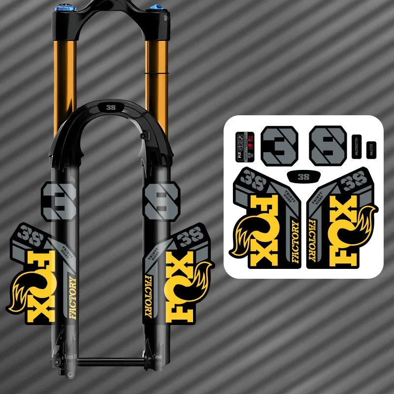 1 Set F38 Mountainbike-Vorderradgabel-Aufkleber, 2 Stück Kreuzgabel-Aufkleber + 6 Stück kleine Aufkleber-Set