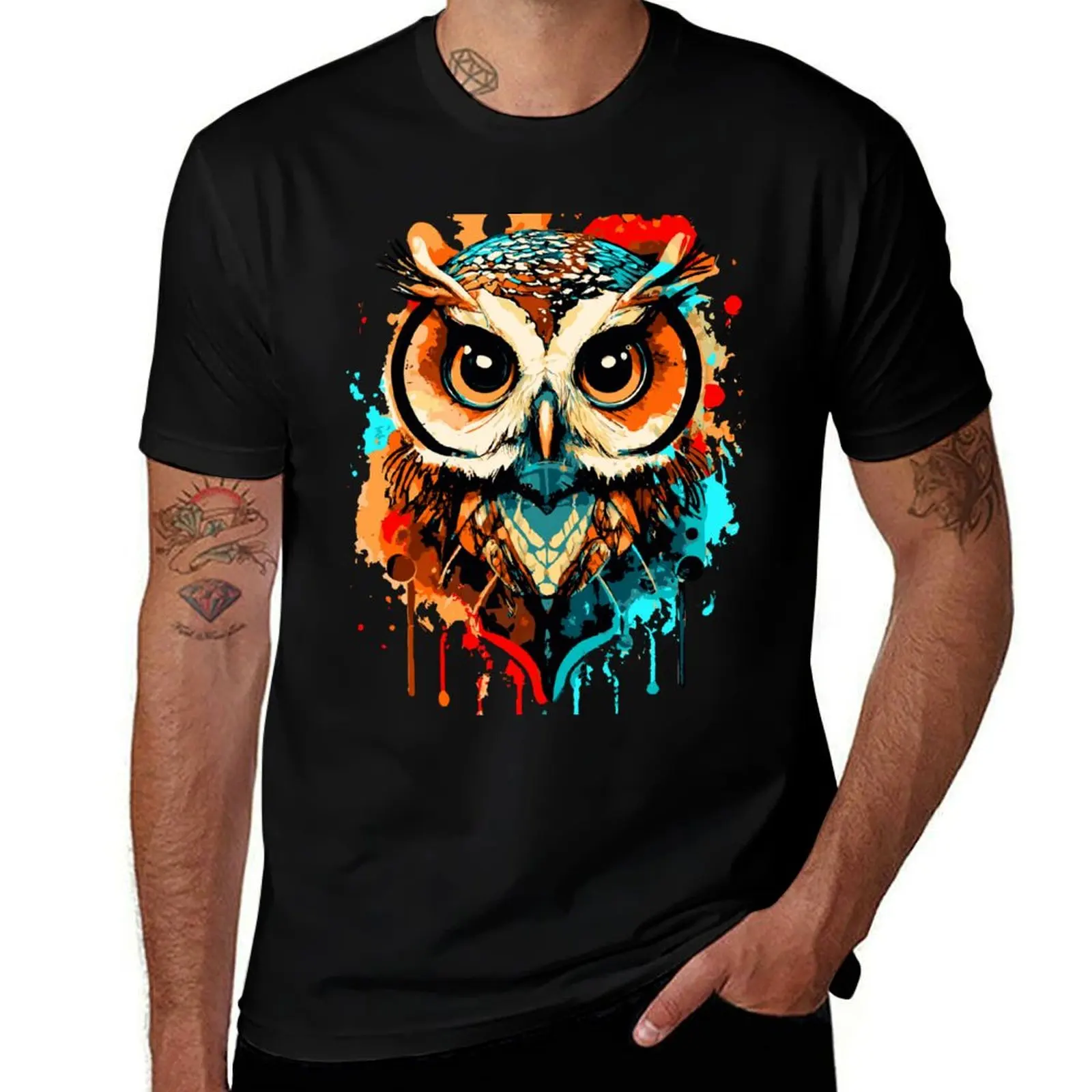 

Owl Colourful - Owl Head Illustration - Cute Owlet T-Shirt anime tshirt Short sleeve tee boys whites plus size men clothing